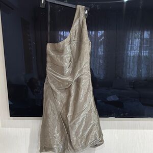 Boss Cream Asymmetrical One-Shoulder Cocktail Gown